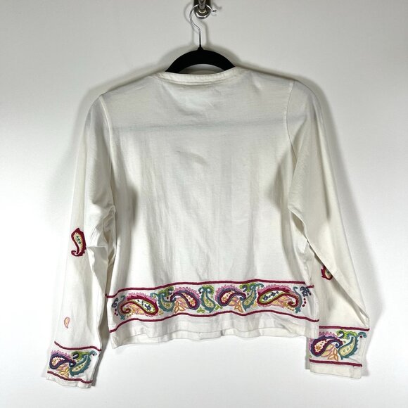 MICHAEL SIMON Vintage White Embroidered Paisley Longsleeve Cotton Cardigan Small - Picture 7 of 8
